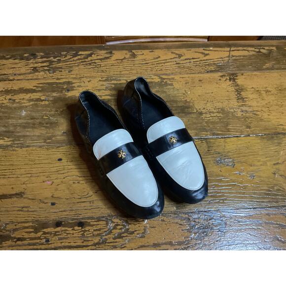 Tory Burch Black White Leather Loafers Flats – Gold Logo – Size 8 - Picture 1 of 5